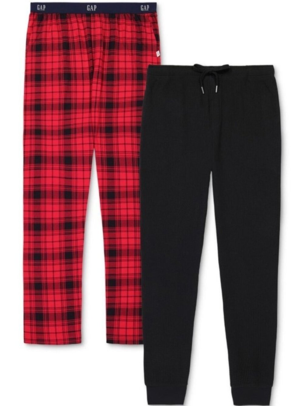 Gap Men's 2-Pk. Plaid Straight-Leg Pajama Pants + Jogger Red Plaid/ Black XL